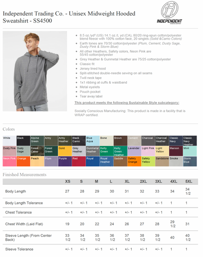 Unisex Midweight Hooded Sweatshirt - SS4500