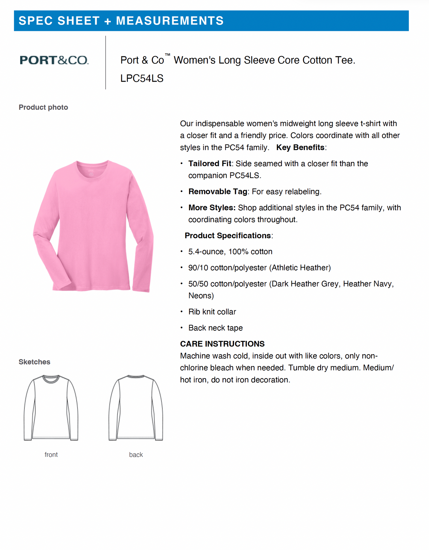 Port & Co™ Women's Long Sleeve Core Cotton Tee. LPC54LS