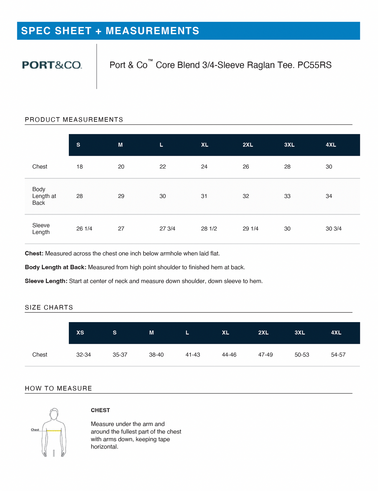 Port & Co™ Core Blend 3/4-Sleeve Raglan Tee