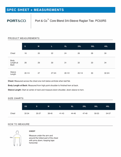 Port & Co™ Core Blend 3/4-Sleeve Raglan Tee
