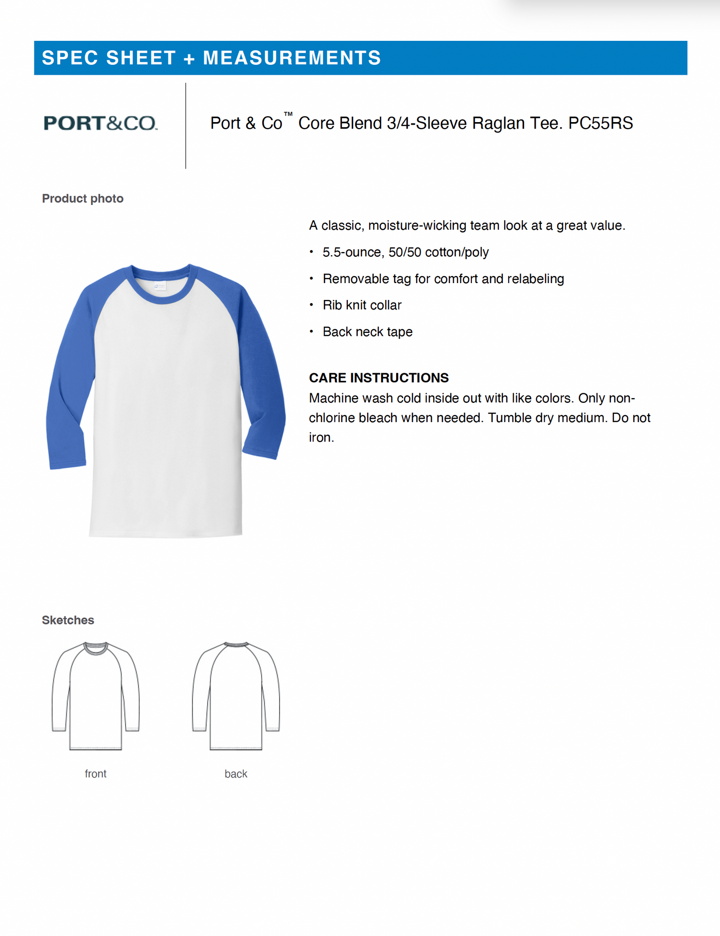 Port & Co™ Core Blend 3/4-Sleeve Raglan Tee